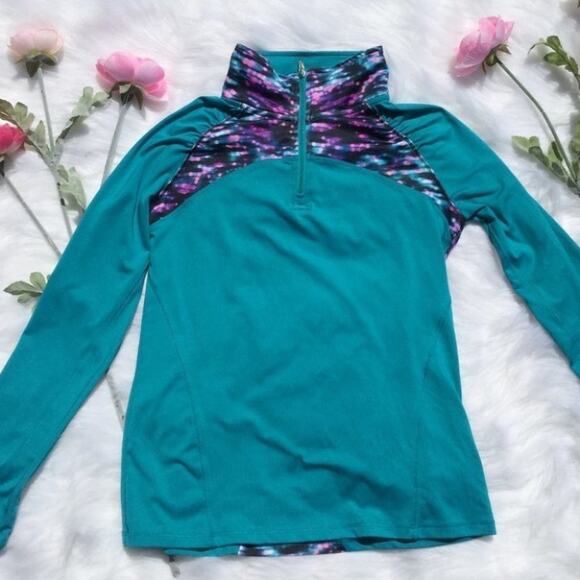 Champion Blue Pink Blurred Workout Top Sleeve C9 Size Juniors Large Teal Running - Picture 3 of 8